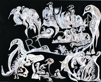 WALL ART - MOON GUARDIANS - SILVER - (Hand-Drawn - Original)