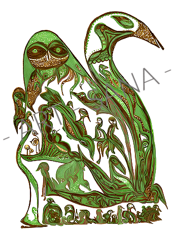 WALL ART - SHE WHO SEES IN DARKNESS - GREEN - (Hand-Drawn - Original)
