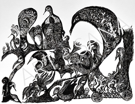 WALL ART - MOONLIT SPIRITS - BLACK - (Hand-Drawn Illustration - Digitally Refined)
