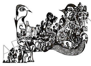WALL ART - A COSMIC GATHERING - BLACK - (Hand-Drawn - Original)