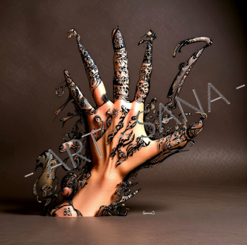 WALL ART - THE HAND OF WHISPERS - COLOUR - Hand Drawn with Al - Enhanced Version)