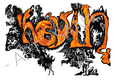 WALL ART - KEVIN - THE FIRE SPIRIT OF KEVIN - ORANGE - (Hand-Drawn- Original)
