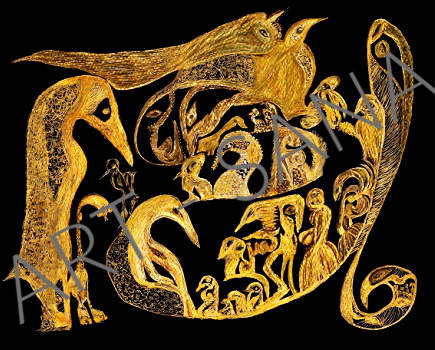 WALL ART -THE GOLDEN REALM - GOLD  - (Hand Drawn - Original)