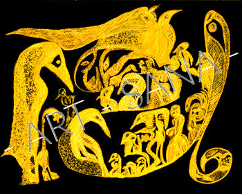 WALL ART - THE GOLDEN REALM - YELLOW - (Hand-Drawn Illustration - Digitally Refined)