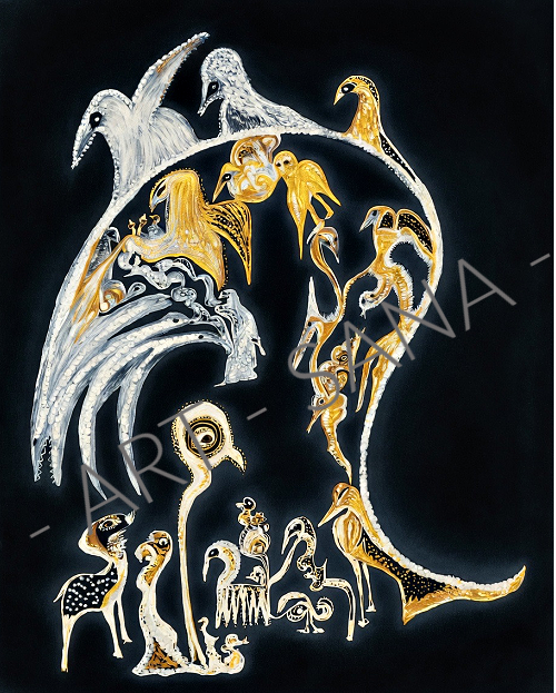 WALL ART - CELESTIAL GUARDIANS - GOLD -  (Hand-Drawn- Original)