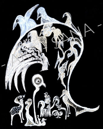 WALL ART - CELESTIAL GUARDIANS - SILVER -  (Hand-Drawn - Original)