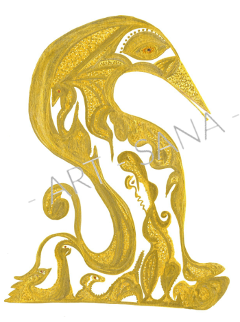 WALL ART -  WATCHER OF THE LOW PLACES  - YELLOW GOLD  - (Hand-Drawn - Digitally Refined)