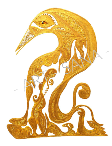 WALL ART -  WATCHER OF THE LOW PLACES  - GOLD  - (Hand Drawn with Al - Enhanced Version)