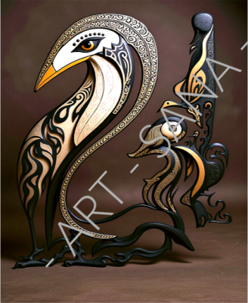 WALL ART -  ECHO OF THE GUARDIAN - SILVER - (Hand Drawn with Al - Enhanced Version)