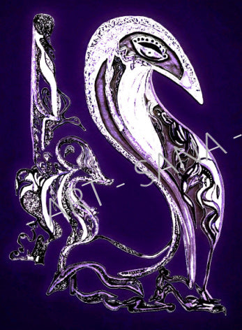 WALL ART -  ECHO OF THE GUARDIAN - WHITE PURPLE  - (Hand-Drawn - Digitally Refined)