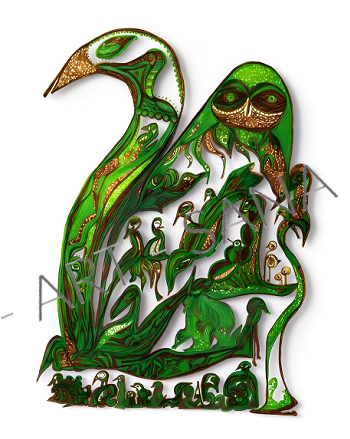WALL ART -  SHE WHO SEES IN DARKNESS - DARK  GREEN - (Hand-Drawn Illustration - Digitally Refined)