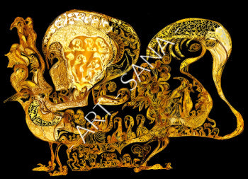 WALL ART - MEMORY WINGS  - GOLD BLACK  - (Hand-Drawn - Digitally Refined))