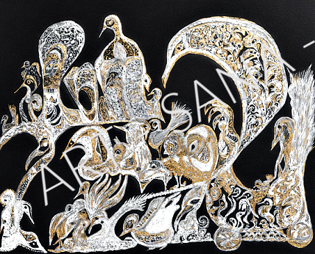 WALL ART - MOONLIT SPIRITS -GOLD  (Hand-Drawn - Original)