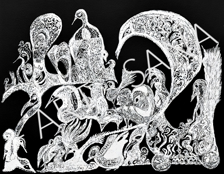 WALL ART - MOONLIT SPIRITS - SILVER - (Hand-Drawn - Original)