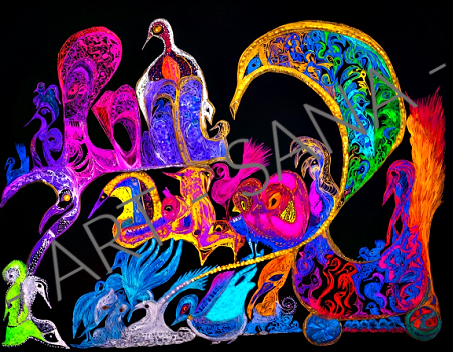 WALL ART - MOONLIT SPIRITS - COLOUR  - (Hand Drawn with Al - Enhanced Version)