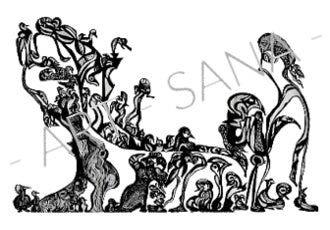 WALL ART -THE LISTENING FIELD  - BLACK - (Hand-Drawn - Original)