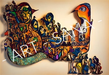 WALL ART -  A COSMIC GATHERING  - COLOUR  - (Hand Drawn with Al - Enhanced Version)