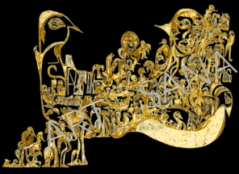 WALL ART - A COSMIC GATHERING - GOLD BLACK  - (Hand-Drawn - Digitally Refined)