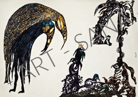 WALL ART - THE CROWN AND THE WATCHER - COLOUR -  (Hand-Drawn Illustration - Digitally Refined)