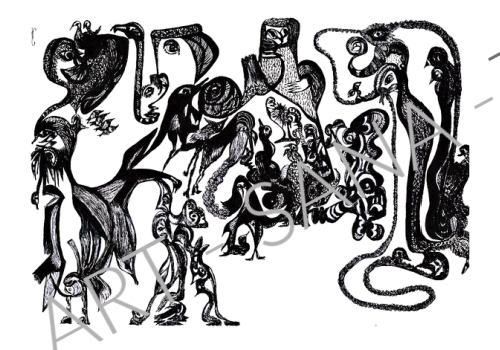WALL ART - THE SILENT ASSEMBLY - BLACK  -  (Hand-Drawn - Original)
