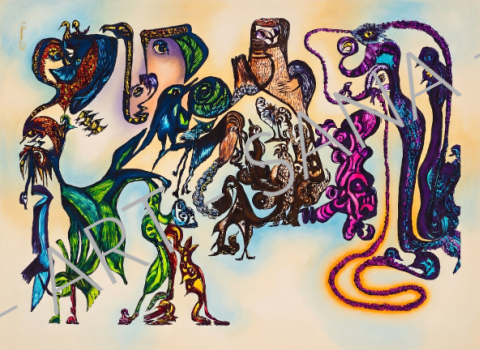 WALL ART -THE SILENT ASSEMBLY - COLOUR - (Hand Drawn with Al - Enhanced Version)