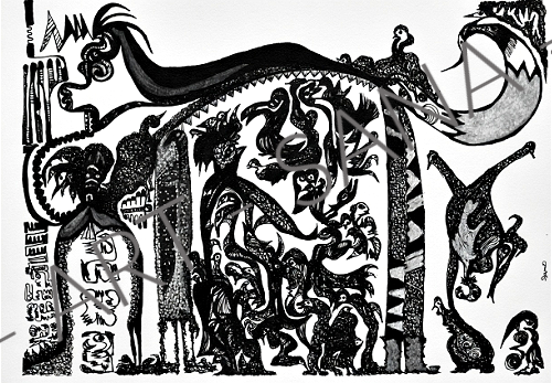 WALL ART - THE SECRED GATEWAY - BLACK  -  (Hand-Drawn - Original)