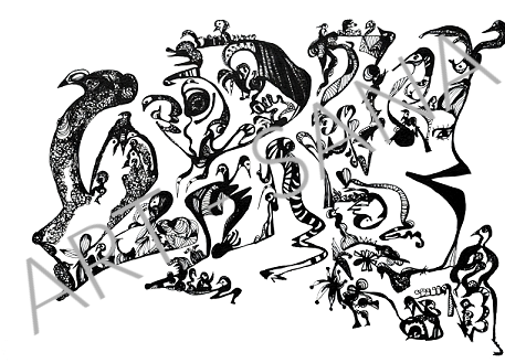 WALL ART - THE TRAVELLERS BETWEEN WORLDS  -  BLACK  - (Hand-Drawn- Original)