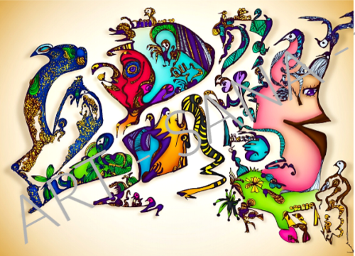 WALL ART - THE TRAVELLERS BETWEEN WORLDS - COLOUR - (Hand Drawn with Al - Enhanced Version)