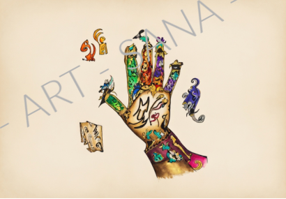 WALL ART -THE HAND OF HIDDEN STORIES-  COLOUR - (Hand Drawn with Al - Enhanced Version)
