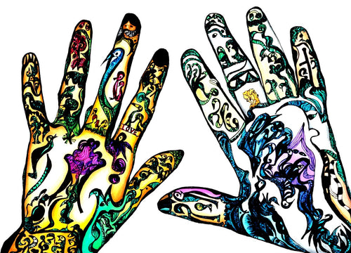 WALL ART -THE HANDS OF CREATION - COLOUR - (Hand Drawn with Al - Enhanced Version)