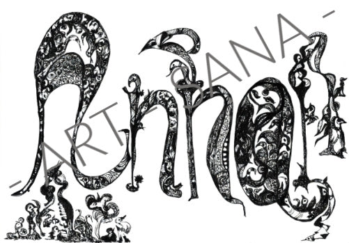 WALL ART -ANNA - LETTERS OF THE SOUL -  BLACK -  (Hand-Drawn - Original)
