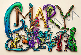 WALL ART - MARRY - THE SECRED GARDEN OF MARRY - COLOUR  - (Hand Drawn with Al - Enhanced Version)