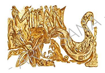 WALL ART - MILAN - THE GOLDEN SPIRIT OF MILAN - GOLD  - (Hand Drawn with Al - Enhanced Version)