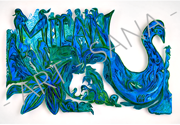WALL ART - MILAN - THE GOLDEN SPIRIT OF MILAN - BLUE  -  (Hand-Drawn - Original)