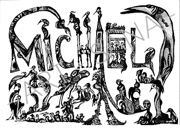 WALL ART - MICHAEL - THE GUARDIAN OF MICHAEL  - BLACK  -  (Hand-Drawn - Original)