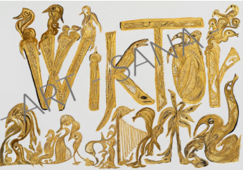 WALL ART - WIKTOR - THE GOLDEN MANUSCRIPT - YELLOW  -  (Hand-Drawn - Original)