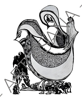 WALL ART -  PROTECTIVE SPIRIT  - BLACK  - (Hand-Drawn - Original)