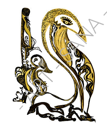 WALL ART -  ECHO OF THE GUARDIAN - GOLD BROWN  - (Hand-Drawn - Digitally Refined)