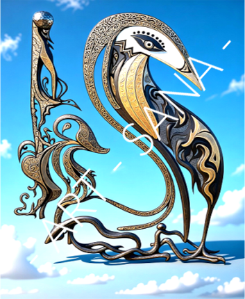WALL ART -  ECHO OF THE GUARDIAN - BLUE - (Hand Drawn with Al - Enhanced Version)