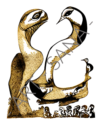 WALL ART - WHEN TWO REMEMBER - Gold - (Hand-Drawn Illustration - Digitally Refined)