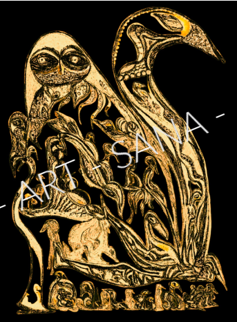 WALL ART -  SHE WHO SEES IN DARKNESS - Gold - (Hand-Drawn Illustration - Digitally Refined)
